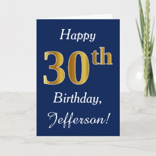 青、フェイク金ゴールド30歳の誕生日+名前をカスタムする カード