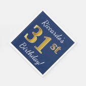 青、フェイク金ゴールド31番目の誕生日+名前をカスタムする スタンダードランチョンナプキン (角)