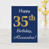 青、フェイク金ゴールド35番目の誕生日+名前をカスタムする カード (黄色い花)