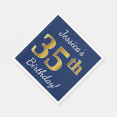青、フェイク金ゴールド35番目の誕生日+名前をカスタムする スタンダードランチョンナプキン (角)