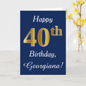 青、フェイク金ゴールド40歳の誕生日+名前をカスタムする カード (黄色い花)