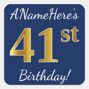 青、フェイク金ゴールド41番目の誕生日+名前をカスタムする スクエアシール