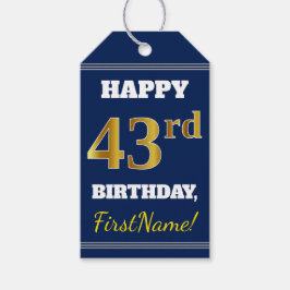 青、フェイク金ゴールド43番目の誕生日+名前をカスタムする ギフトタグ