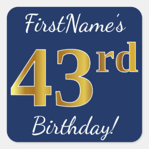 青、フェイク金ゴールド43番目の誕生日+名前をカスタムする スクエアシール