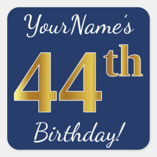 青、フェイク金ゴールド44番目の誕生日+名前をカスタムする スクエアシール