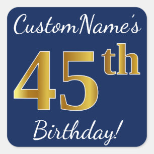 青、フェイク金ゴールド45番目の誕生日+名前をカスタムする スクエアシール