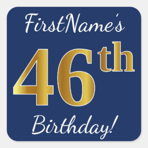 青、フェイク金ゴールド46番目の誕生日+名前をカスタムする スクエアシール
