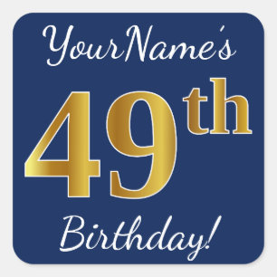 青、フェイク金ゴールド49番目の誕生日+名前をカスタムする スクエアシール