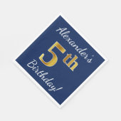 青、フェイク金ゴールド5番目の誕生日+名前をカスタムする スタンダードランチョンナプキン (角)