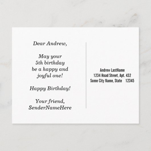 青、フェイク金ゴールド5番目の誕生日+名前をカスタムする ポストカード (裏面)