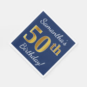 青、フェイク金ゴールド50番目の誕生日+名前をカスタムする スタンダードランチョンナプキン (角)