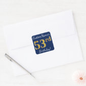 青、フェイク金ゴールド53番目の誕生日+名前をカスタムする スクエアシール (封筒)