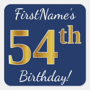 青、フェイク金ゴールド54番目の誕生日+名前をカスタムする スクエアシール