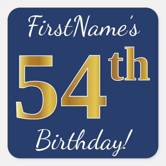 青、フェイク金ゴールド54番目の誕生日+名前をカスタムする スクエアシール (正面)