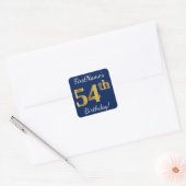 青、フェイク金ゴールド54番目の誕生日+名前をカスタムする スクエアシール (封筒)