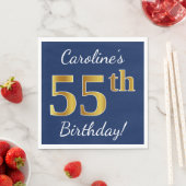 青、フェイク金ゴールド55番目の誕生日+名前をカスタムする スタンダードランチョンナプキン (インサイチュ)