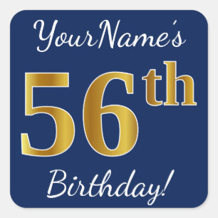 青、フェイク金ゴールド56番目の誕生日+名前をカスタムする スクエアシール