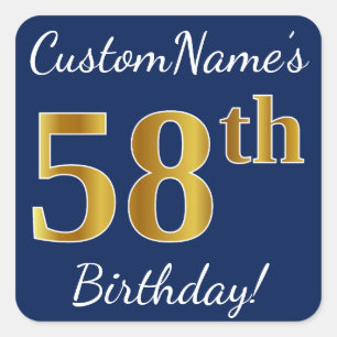 青、フェイク金ゴールド58番目の誕生日+名前をカスタムする スクエアシール