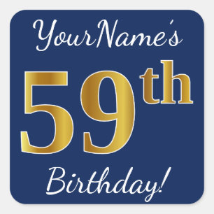 青、フェイク金ゴールド59番目の誕生日+名前をカスタムする スクエアシール