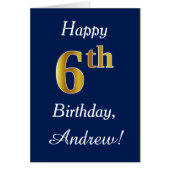 青、フェイク金ゴールド6番目の誕生日+名前をカスタムする (正面)