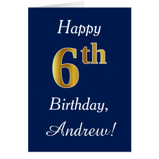 青、フェイク金ゴールド6番目の誕生日+名前をカスタムする (正面)