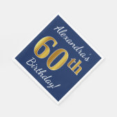 青、フェイク金ゴールド60番目の誕生日+名前をカスタムする スタンダードランチョンナプキン (角)