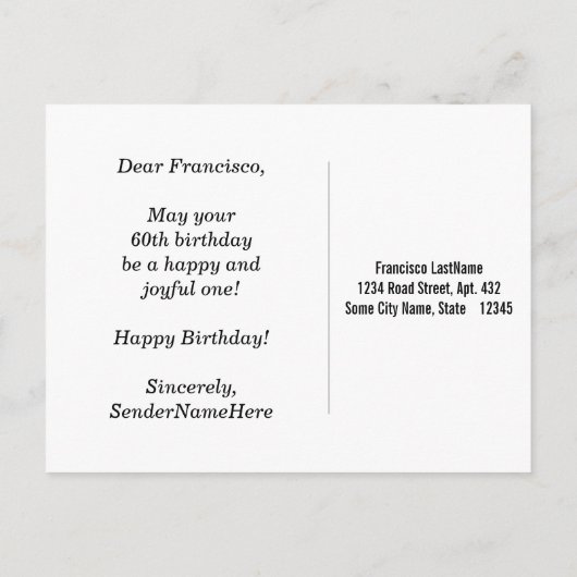 青、フェイク金ゴールド60番目の誕生日+名前をカスタムする ポストカード (裏面)