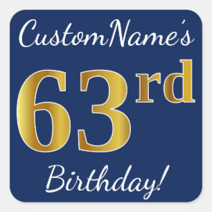 青、フェイク金ゴールド63番目の誕生日+名前をカスタムする スクエアシール