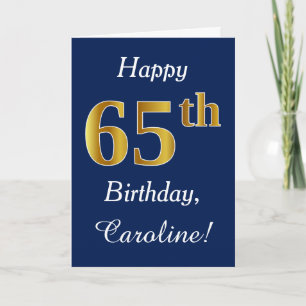 青、フェイク金ゴールド65番目の誕生日+名前をカスタムする カード