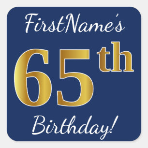 青、フェイク金ゴールド65番目の誕生日+名前をカスタムする スクエアシール