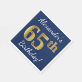 青、フェイク金ゴールド65番目の誕生日+名前をカスタムする スタンダードランチョンナプキン (角)