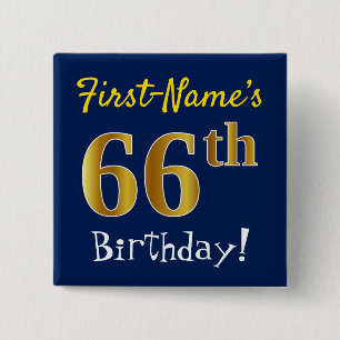 青、フェイク金ゴールド66番目の誕生日、名前をカスタムする付き 缶バッジ