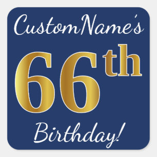 青、フェイク金ゴールド66番目の誕生日+名前をカスタムする スクエアシール