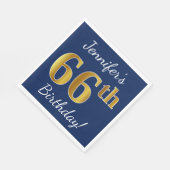 青、フェイク金ゴールド66番目の誕生日+名前をカスタムする スタンダードランチョンナプキン (角)