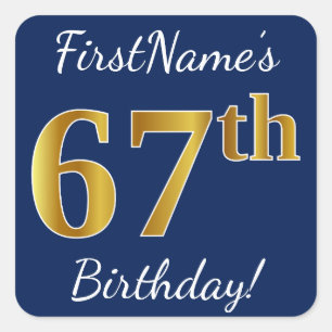 青、フェイク金ゴールド67番目の誕生日+名前をカスタムする スクエアシール