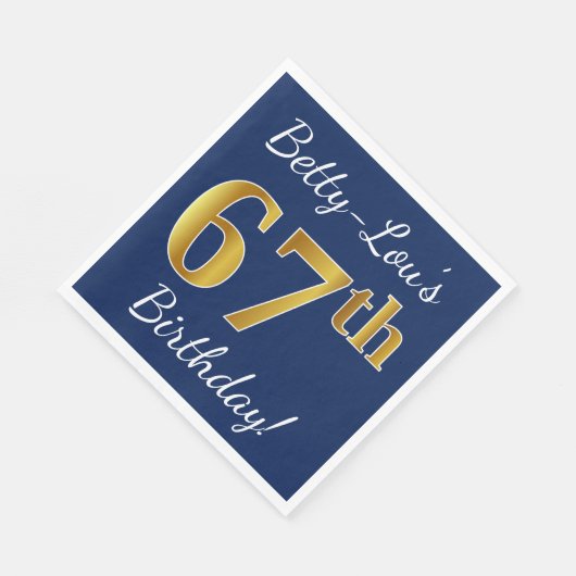 青、フェイク金ゴールド67番目の誕生日+名前をカスタムする スタンダードランチョンナプキン (角)