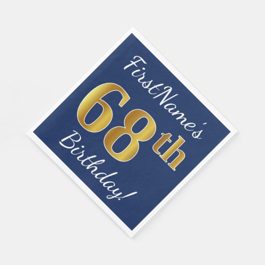 青、フェイク金ゴールド68番目の誕生日+名前をカスタムする スタンダードランチョンナプキン (角)