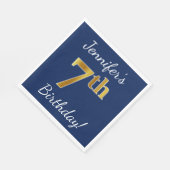 青、フェイク金ゴールド7番目の誕生日+名前をカスタムする スタンダードランチョンナプキン (角)