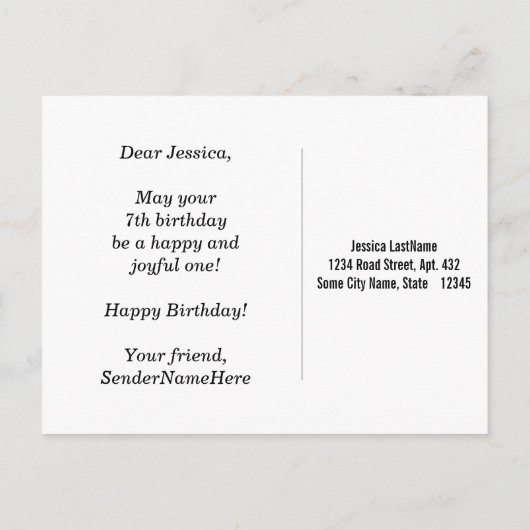 青、フェイク金ゴールド7番目の誕生日+名前をカスタムする ポストカード (裏面)