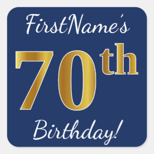 青、フェイク金ゴールド70番目の誕生日+名前をカスタムする スクエアシール