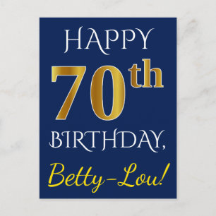 青、フェイク金ゴールド70番目の誕生日+名前をカスタムする ポストカード