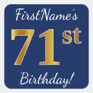 青、フェイク金ゴールド71番目の誕生日+名前をカスタムする スクエアシール