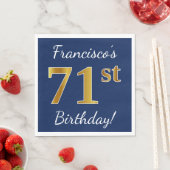 青、フェイク金ゴールド71番目の誕生日+名前をカスタムする スタンダードランチョンナプキン (インサイチュ)