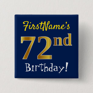 青、フェイク金ゴールド72番目の誕生日、名前をカスタムする付き 缶バッジ