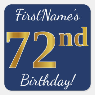 青、フェイク金ゴールド72番目の誕生日+名前をカスタムする スクエアシール
