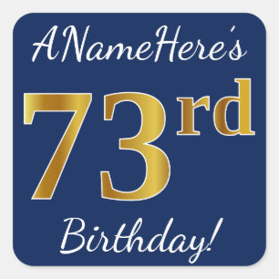 青、フェイク金ゴールド73番目の誕生日+名前をカスタムする スクエアシール