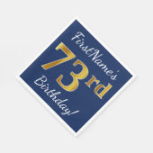 青、フェイク金ゴールド73番目の誕生日+名前をカスタムする スタンダードランチョンナプキン (角)