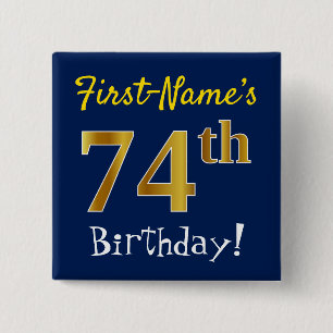 青、フェイク金ゴールド74番目の誕生日、名前をカスタムする付き 缶バッジ