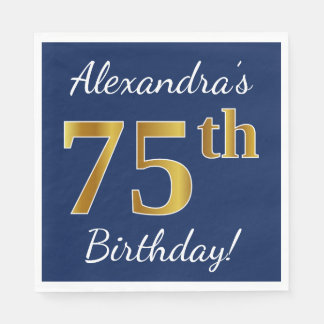 青、フェイク金ゴールド75番目の誕生日+名前をカスタムする スタンダードランチョンナプキン
