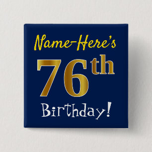 青、フェイク金ゴールド76番目の誕生日、名前をカスタムする付き 缶バッジ